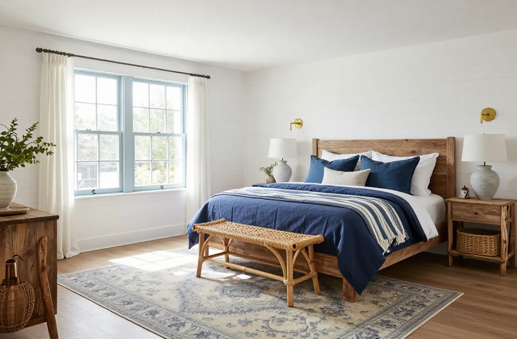 Steal These 10 Farmhouse Bedroom Blue Accents Now